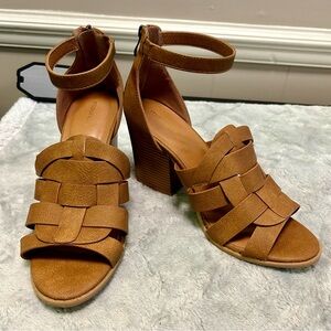 Maurices Tan Woven Block Heel Sandals